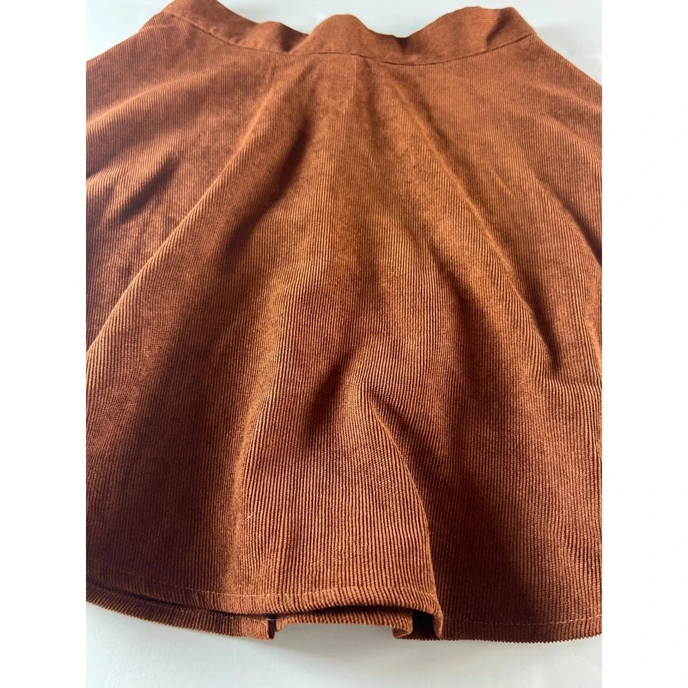 Shein Brown Corduroy Button Front Mini Skirt Womens XS Party Casual Rust Country